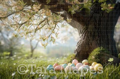 Easter  Tree Digital Backdrop - Easter Spring Digital Background - Easter Egg Digital Background
