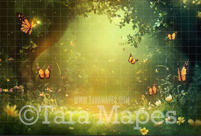Butterfly Path Digital Backdrop - Enchanted Butterfly Digital Background JPG