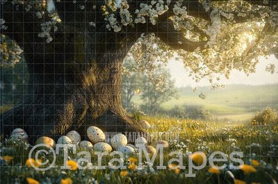 Easter  Tree Digital Backdrop - Easter Spring Digital Background - Easter Egg Digital Background