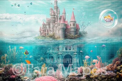Mermaid Castle Digital Backdrop - Ocean Partition Digital Backdrop - Beautiful Mermaid Scene - JPG File Digital Background