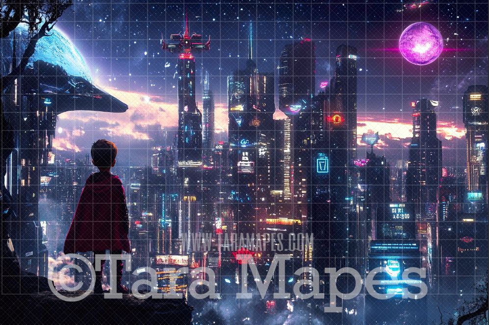 Painterly Superhero City Digital Background - Superhero Digital Backdrop