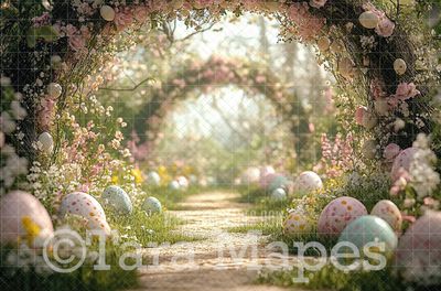 Easter  Path Digital Backdrop - Easter Arch Spring Digital Background - Easter Egg Digital Background