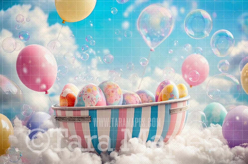 Easter Bucket Digital Backdrop - Easter Egg Spring Digital Background - Easter Egg Digital Background