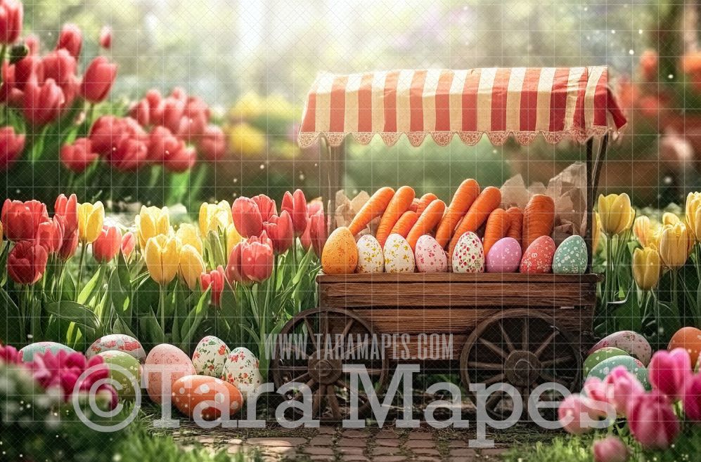 Easter Cart Digital Backdrop - Easter Spring Digital Background
