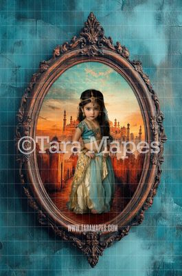 Arabian Palace in Oval Victorian Frame Digital Background -  Frame on Wall Digital Backdrop