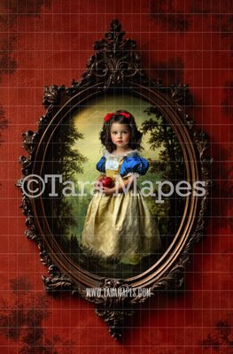 Snow White Scene in Oval Victorian Frame Digital Background -  Frame on Wall Digital Backdrop