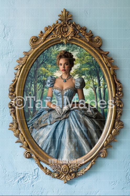 Cinderella Castle Scene in Oval Victorian Frame Digital Background -  Frame on Wall Digital Backdrop