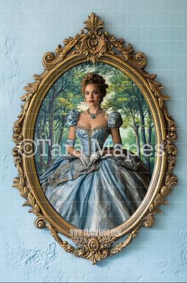 Cinderella Castle Scene in Oval Victorian Frame Digital Background -  Frame on Wall Digital Backdrop