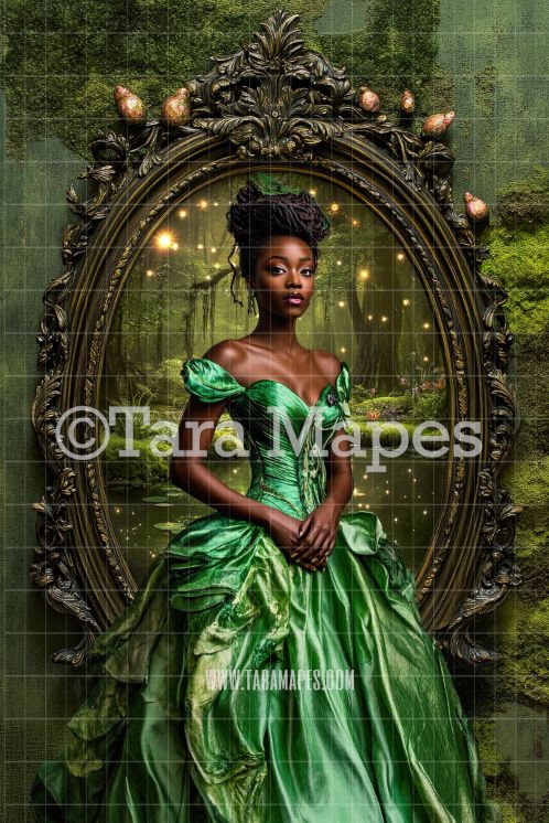 Princesses Bayou Swamp in Oval Victorian Frame Digital Background -  Frame on Wall Digital Backdrop