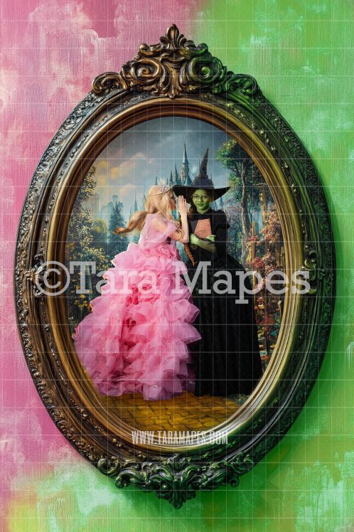 Wizard of Oz in Oval Victorian Frame Digital Background -  Yellow Brick Road Frame on Wall Digital Backdrop