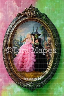 Wizard of Oz in Oval Victorian Frame Digital Background -  Yellow Brick Road Frame on Wall Digital Backdrop