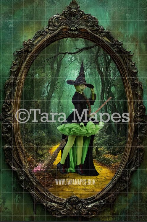Wizard of Oz in Oval Victorian Frame Digital Background -  Yellow Brick Road Frame on Wall Digital Backdrop