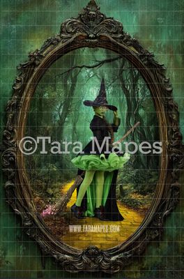 Wizard of Oz in Oval Victorian Frame Digital Background -  Yellow Brick Road Frame on Wall Digital Backdrop