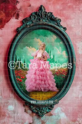 Wizard of Oz in Oval Victorian Frame Digital Background -  Yellow Brick Road Frame on Wall Digital Backdrop