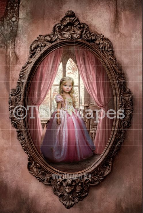 Sleeping Beauty Scene in Oval Victorian Frame Digital Background -  Frame on Wall Digital Backdrop