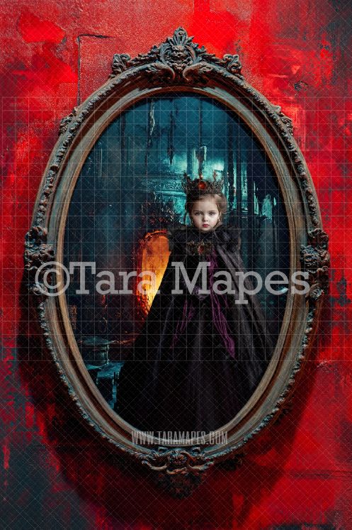 Evil Queen Scene  in Oval Victorian Frame Digital Background -  Frame on Wall Digital Backdrop
