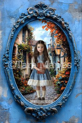 Beauty and Beast French Street Scene in Oval Victorian Frame Digital Background -  Frame on Wall Digital Backdrop