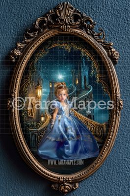 Cinderella Castle Stairs Scene in Oval Victorian Frame Digital Background -  Frame on Wall Digital Backdrop