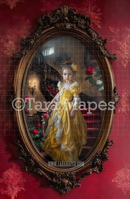 Beauty and Beast Stair Case in Oval Victorian Frame Digital Background -  Frame on Wall Digital Backdrop