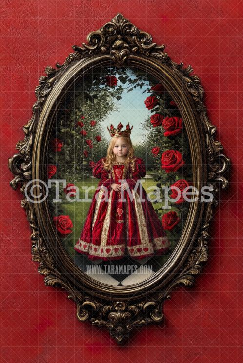 Queen of Hearts in Oval Victorian Frame Digital Background -  Frame on Wall Digital Backdrop