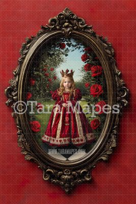 Queen of Hearts in Oval Victorian Frame Digital Background -  Frame on Wall Digital Backdrop