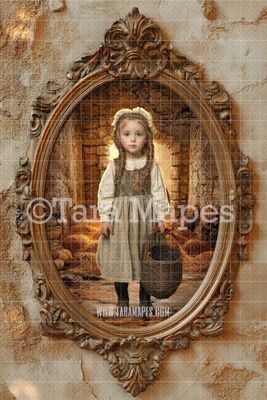 Rumpelstiltskin Golden Hay Scene Oval Victorian Frame Digital Background -  Frame on Wall Digital Backdrop