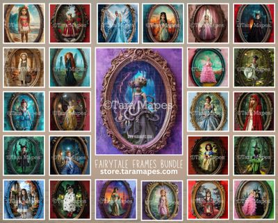 25 Fairytale Frame Pack of  Oval Victorian Frame Digital Backgrounds -  Frame on Wall Digital Backdrop