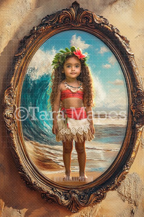 Pacific Island Princess Scene Oval Victorian Frame Digital Background -  Frame on Wall Digital Backdrop
