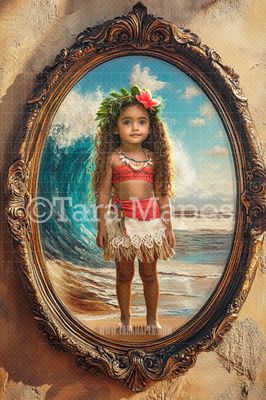 Pacific Island Princess Scene Oval Victorian Frame Digital Background -  Frame on Wall Digital Backdrop