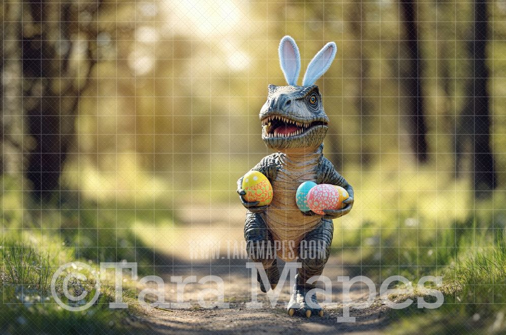 T Rex with Bunny Ears Digital Background - Funny Easter Digital  Backdrop