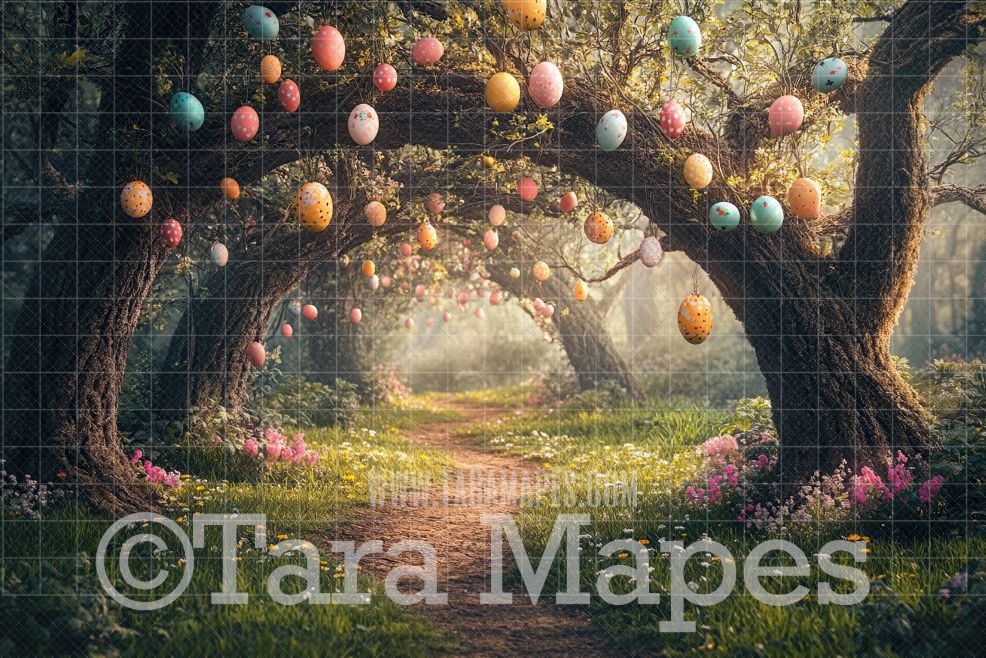 Easter Egg Tree Digital Background - Easter Digital  Backdrop