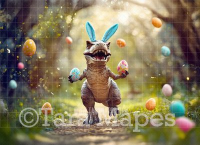 T Rex with Bunny Ears Digital Background - Funny Easter Digital  Backdrop