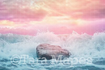 Rock in Ocean Digital Background - Pastel Mermaid Rock Digital  Backdrop