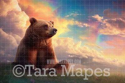 Baby Bear on Hill Digital Background - Brown Bear Digital  Backdrop