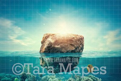 Mermaid Rock in Ocean Digital Background - Enchanted Mermaid Rock Digital  Backdrop