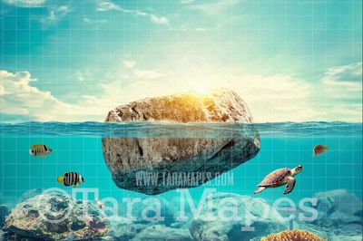 Mermaid Rock in Ocean Digital Background - Enchanted Mermaid Rock Digital  Backdrop
