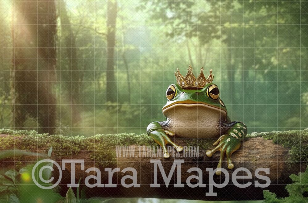 Frog Prince Digital Background - Frog with Crown on Log Digital  Backdrop