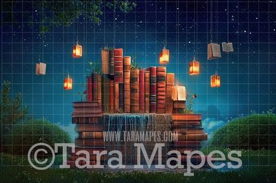 Book Fountain Digital Background - Book Lover Digital  Backdrop