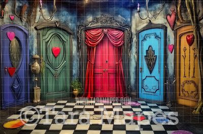 Wonderland Room of Doors Digital Background - Alice Digital  Backdrop