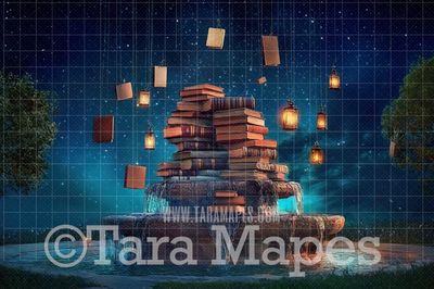 Book Fountain Digital Background - Book Lover Digital  Backdrop
