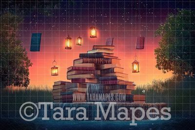 Book Fountain Digital Background - Book Lover Digital  Backdrop