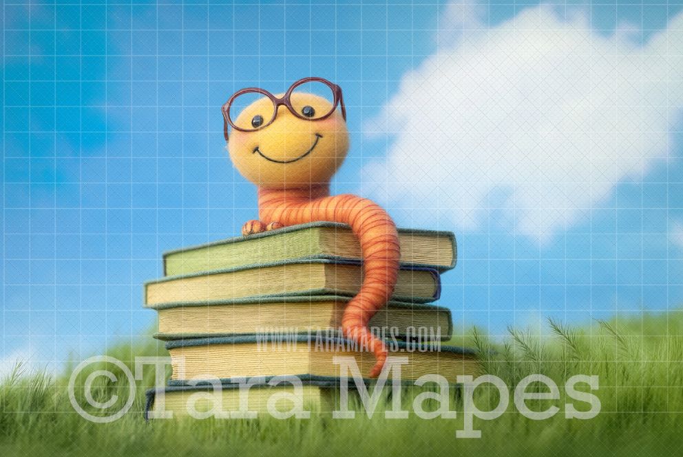 Book Worm Digital Background - Book Lover Digital  Backdrop