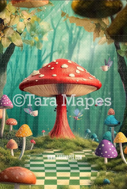 Wonderland Mushroom Digital Background - Alice Digital  Backdrop
