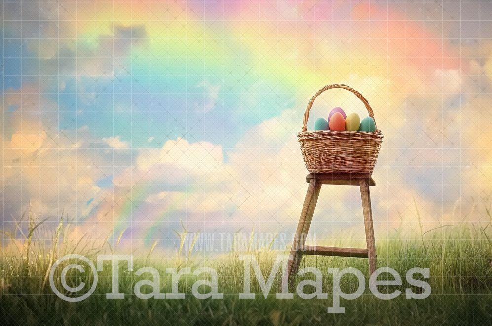 Easter Eggs Basket in Field Digital Background - Easter Basket Digital  Backdrop
