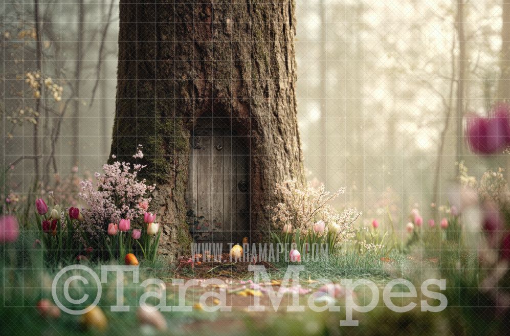 Spring Tree with Door Digital Background -  Tree House Digital  Backdrop