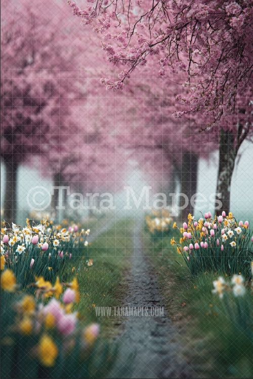 Spring Path Digital Background -  Floral Path Digital  Backdrop