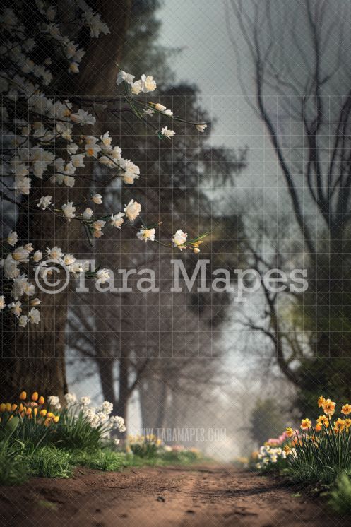 Spring Path Digital Background -  Floral Path Digital  Backdrop