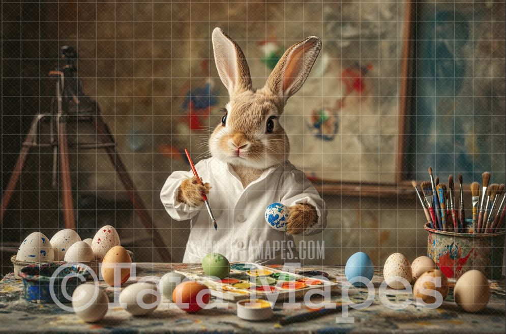 Easter Bunny Painting Eggs Digital Background - Easter Digital  Backdrop