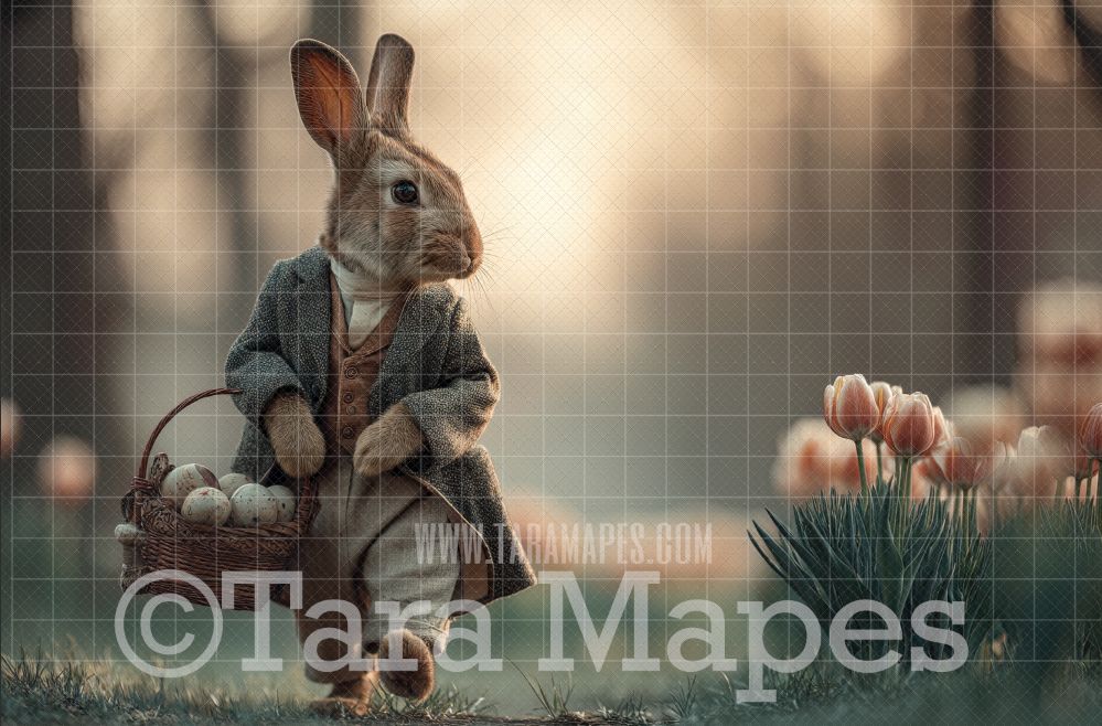 Easter Bunny with Eggs Digital Background - Easter Digital  Backdrop