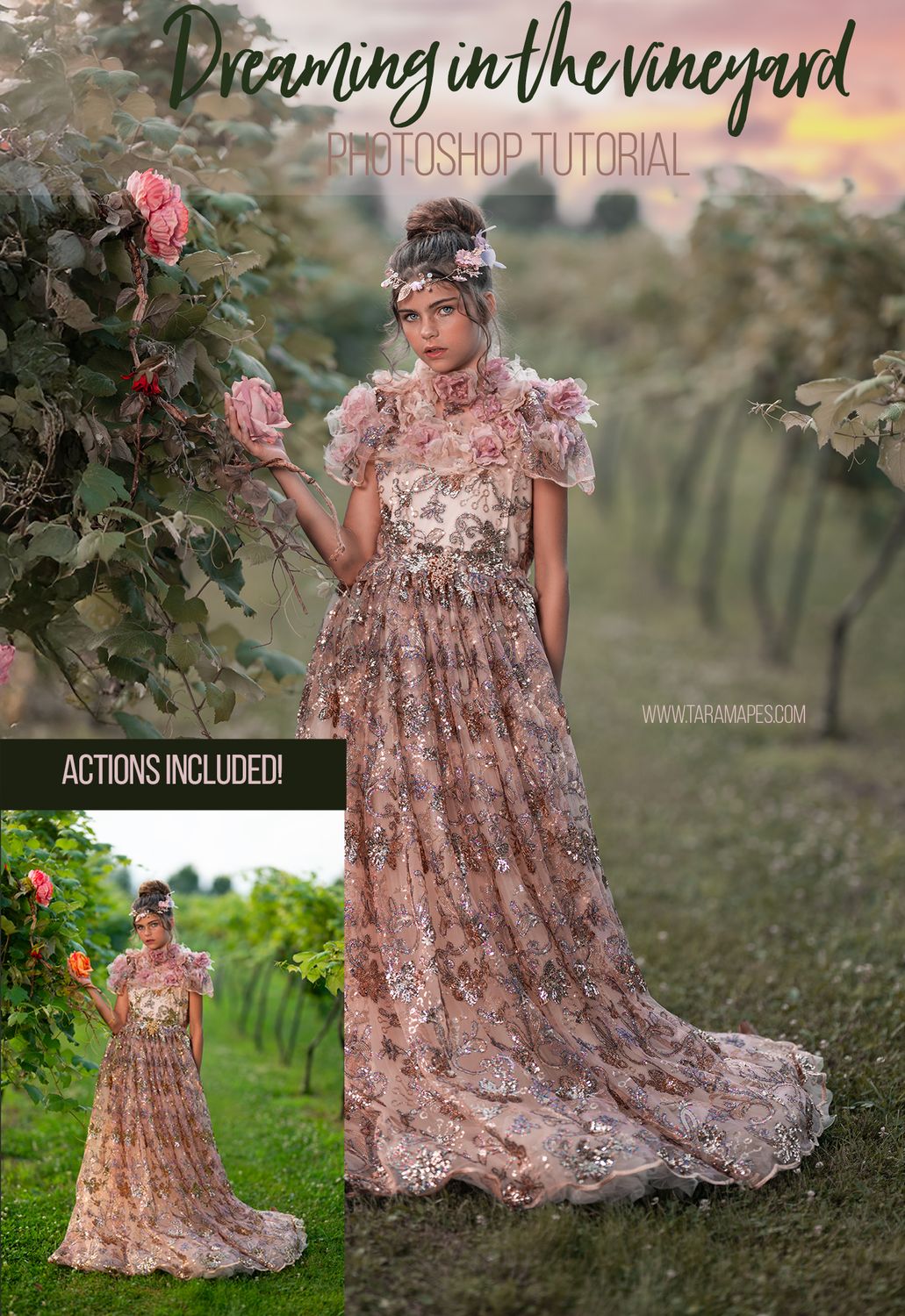 Dreaming in the Vineyards Photoshop Tutorial - Photoshop Action Workflow Set Included -- Fine Art Painterly Tutorial by Tara Mapes